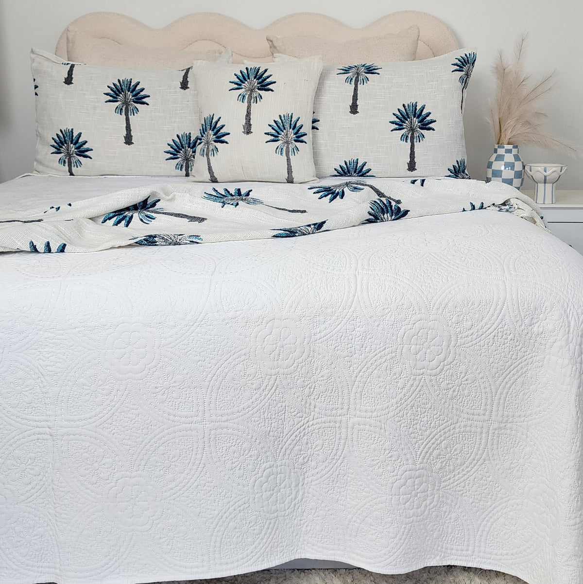 Blue Palm Tree Cushion Cover