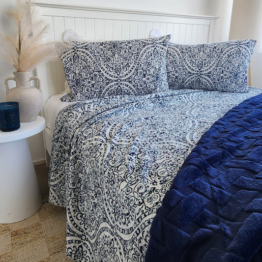 Navy Azure Bedcover Handmade