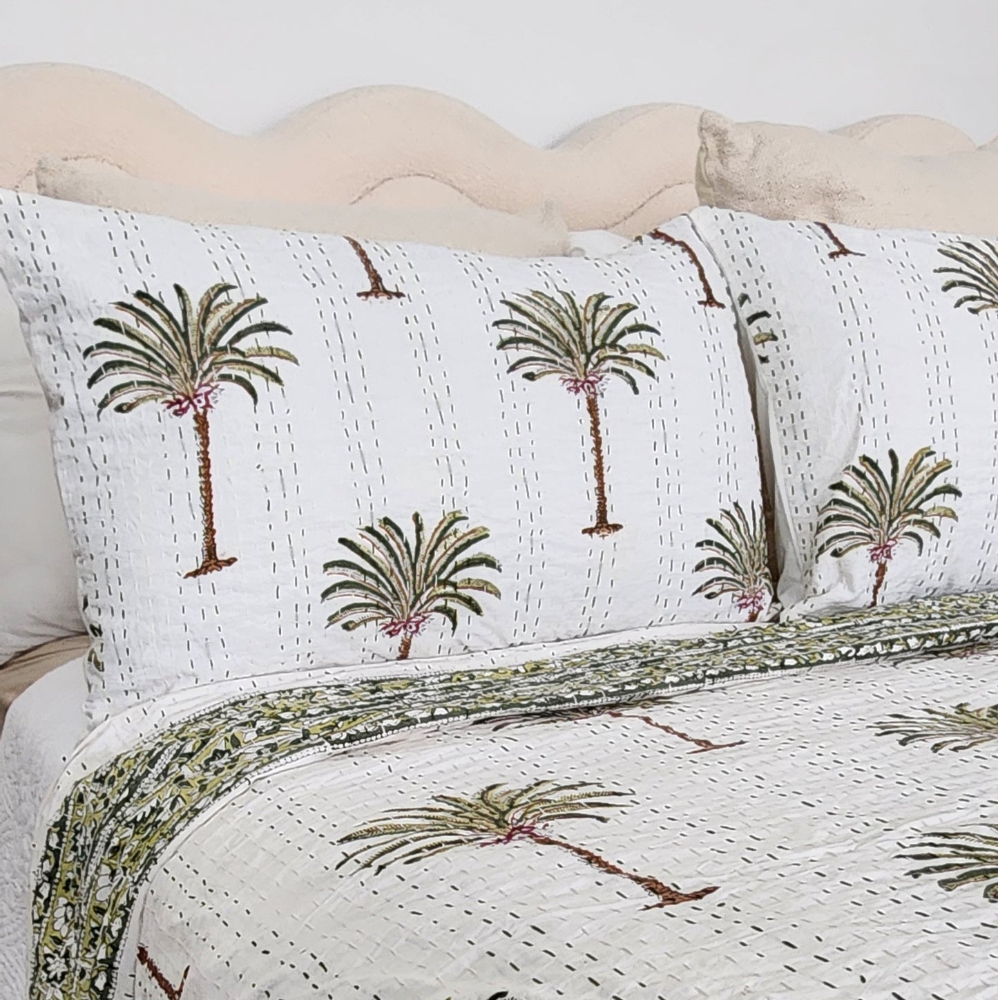 Green Palm Tree Bedcover Handmade