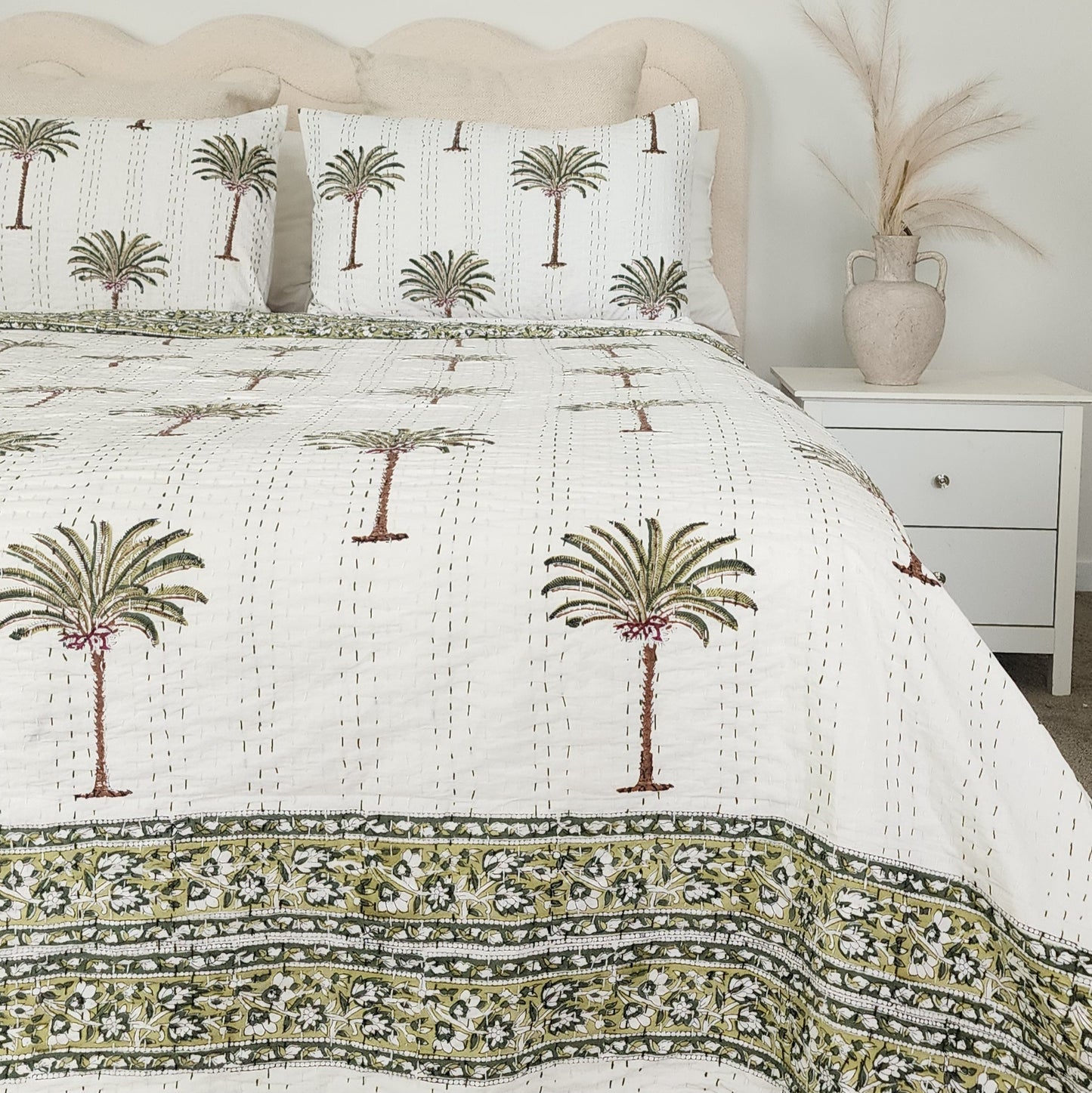 Green Palm Tree Bedcover Handmade