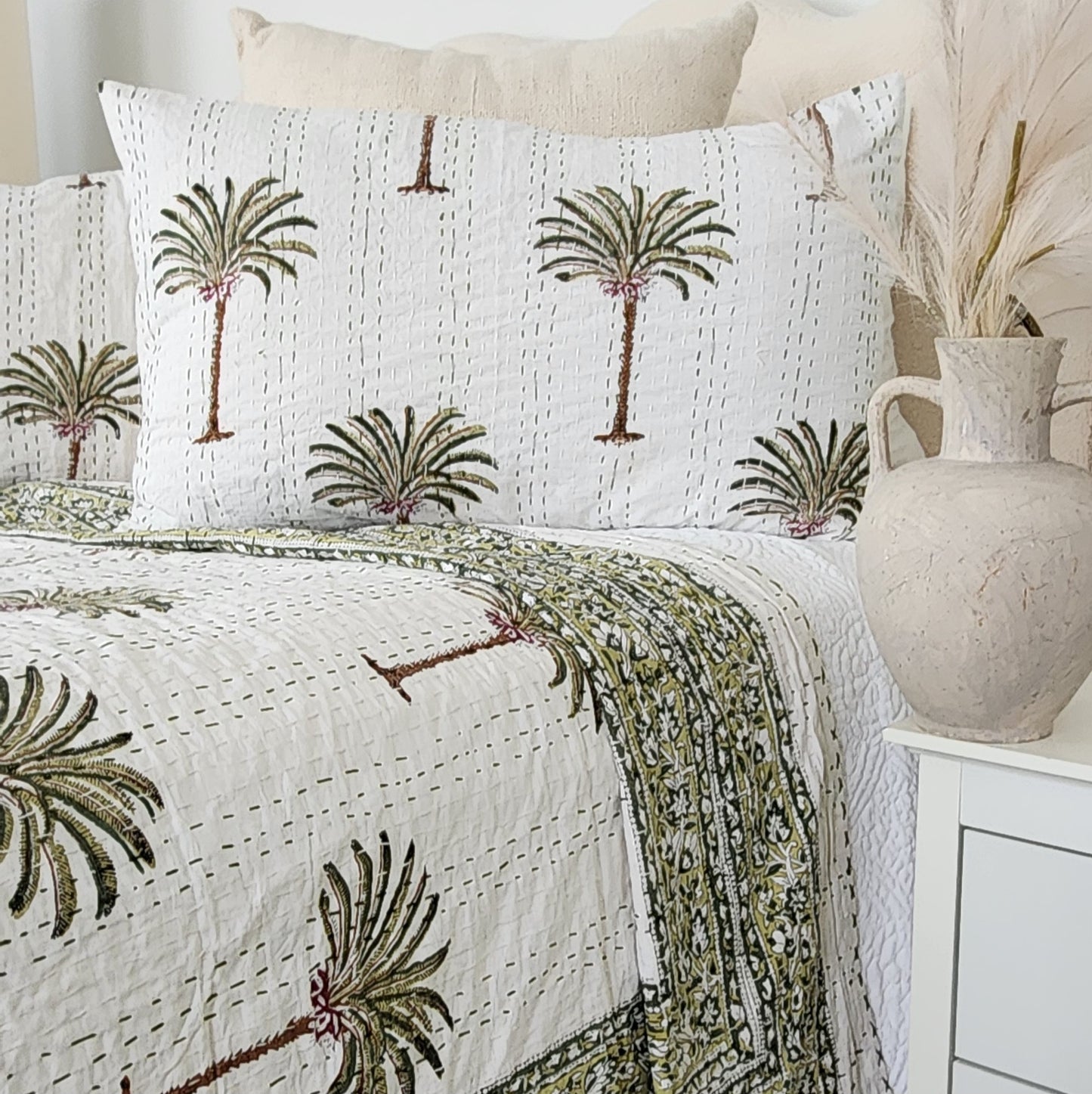 Green Palm Tree Bedcover Handmade